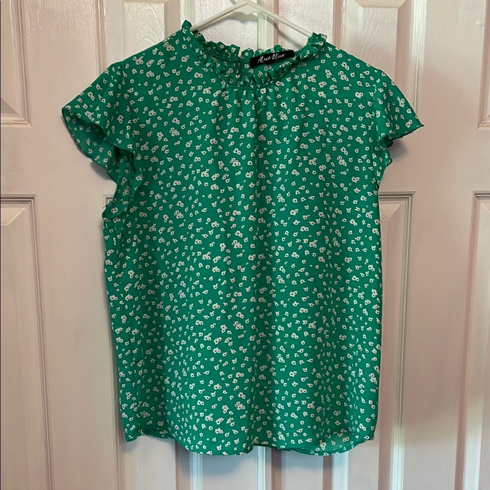 Alice Blue Emerald Top with White Floral Design